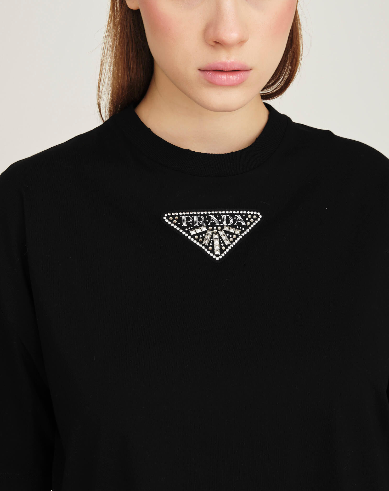 Prada - Embellished Logo Black Tshirt S